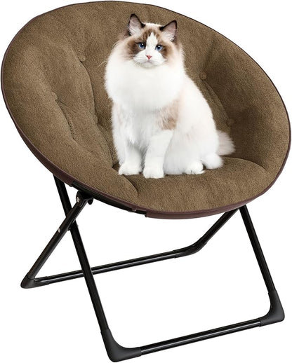 Saucer Chair, XL Foldable Lounge Chair for Bedroom/Dorm, Plush Comfy Seat with Non-Slip Base for Teens & Adults, Faux Fur Accent Chair, Brown
