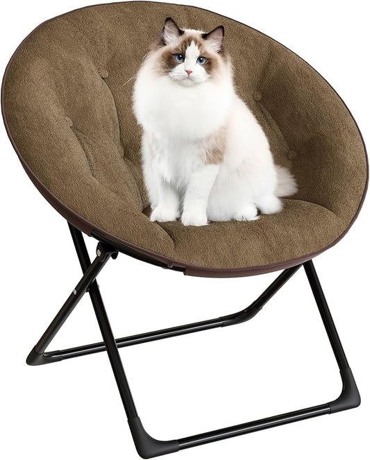 Saucer Chair, XL Foldable Lounge Chair for Bedroom/Dorm, Plush Comfy Seat with Non-Slip Base for Teens & Adults, Faux Fur Accent Chair, Brown