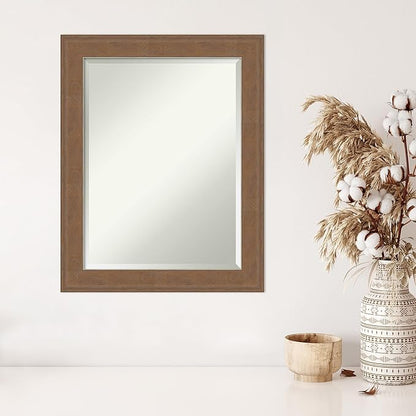 Amanti Art Brown Wall Mirror 29x23 Alta Medium Brown Rectangle Bathroom Mirror for Wall Decor Living Room, Medium Rustic Farmhouse Frame, Hangs Horizonally and Vertically, Bathroom Decor, Beveled Edge