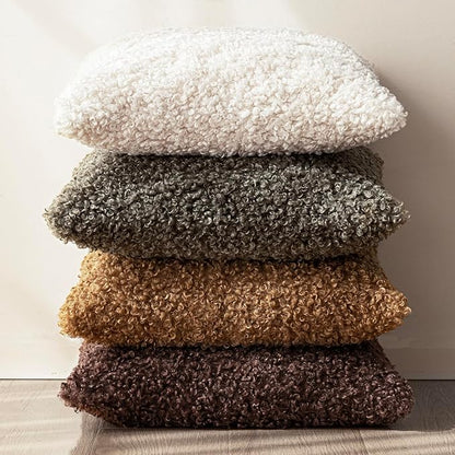Foindtower 2 Pieces 16x16 Inch Red Brown, Faux Fur Throw Pillow Cover Accent Sherpa Furry Pillow Covers Fuzzy Soft Pillowcases Cozy Sheepskin Decorative Fleece Cushion Case for Bed Couch Living Room
