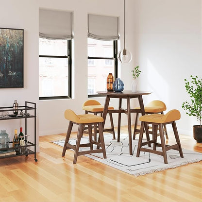 Signature Design by Ashley Lyncott Contemporary 28.5" Counter Height Upholstered Bar Stool with Foam Cushion, 2 Count, Mustard & Brown