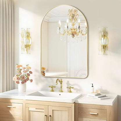 Arched Wall Mirror 24"X36", Gold Bathroom Vanity Mirrors for Over Sink, Modern Farmhouse Mirror Wall Mounted, Curved Arch Design for Bedroom, Living Room & Home Decor