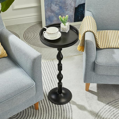 Small Round Drink Table,Pedestal Tables,Small Round Side Table for Narrow Spaces,End Table for Living Room, Bedroom, Bathroom,Balcony (Black)
