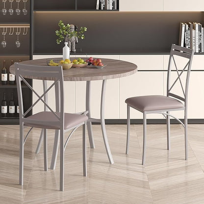 VECELO Metal Dining Chairs Set of 4, Steel Legs and PU Leather Cushion Seats for Kitchen, Living Room, Grey