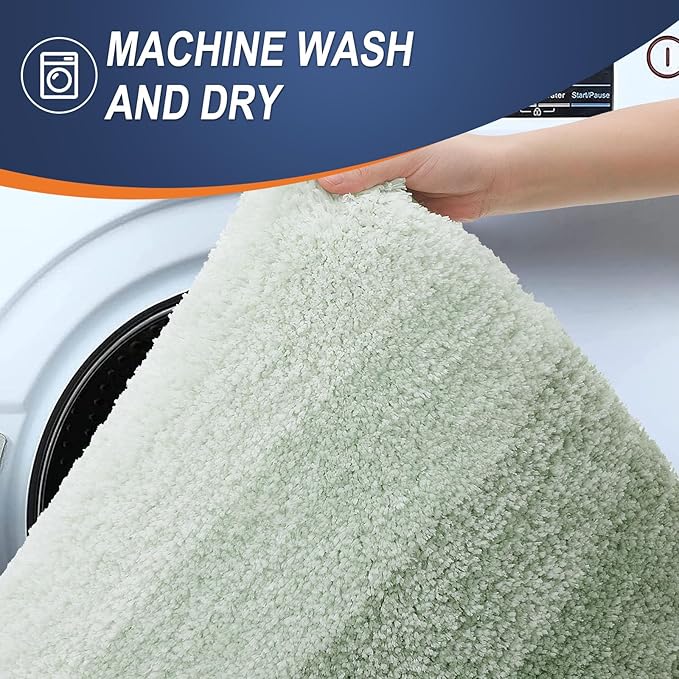 OLANLY Luxury Toilet Rugs U-Shaped 24x20, Extra Soft and Absorbent Microfiber Bathroom Rugs, Non-Slip Plush Shaggy Bath Mat, Machine Wash Dry, Contour Bathroom Mats for Toilet Base, Sage Green