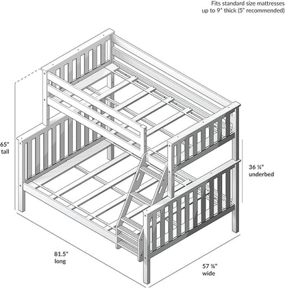 Max & Lily Bunk Bed Twin Over Full Size with Ladder, Solid Wood Platform Bed Frame with Ladder for Kids, 14" Safety Guardrails, Easy Assembly, No Box Spring Needed, Blue