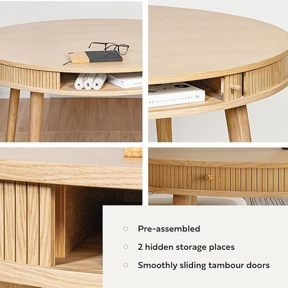 WERMO 47'' Round Dining Table for 4 People - Pre Assembled Round Kitchen Table with 2 Hidden Storages (Oak)