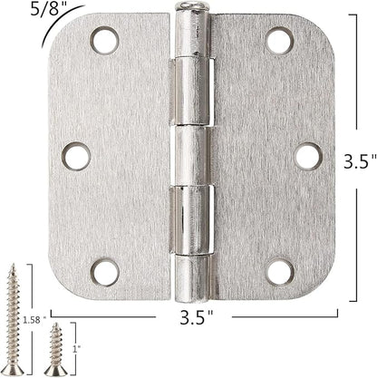 42 Pack Rounded Door Hinges Brushed Nickel 3.5 Inch Interior 5/8" 3-1/2" Flat Iron Hinge Hardware House Bifold Table Farmhouse Bedroom Office Living Room Decor 3 ½" Heavy Metal Accessories for Doors