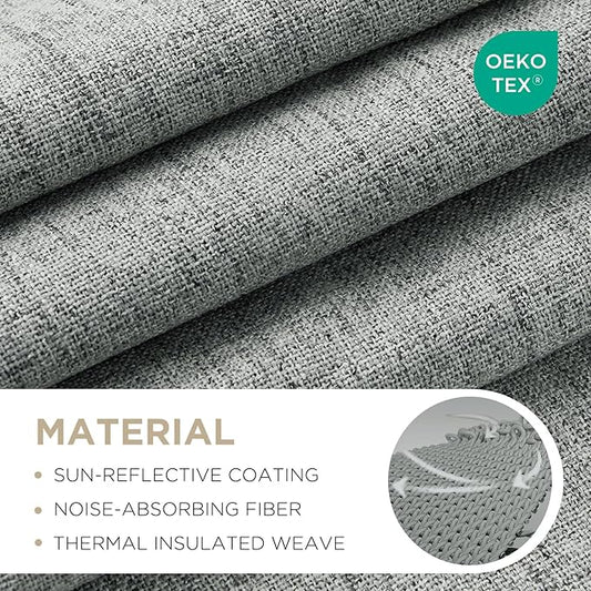 Joydeco 100% Blackout Curtains for Bedroom - Natural Linen Curtains 52" W x 108" L Long, Thermal Insulated 2 Panels Light Grey. Room Darkening Light Blocking Drapes for Living Room
