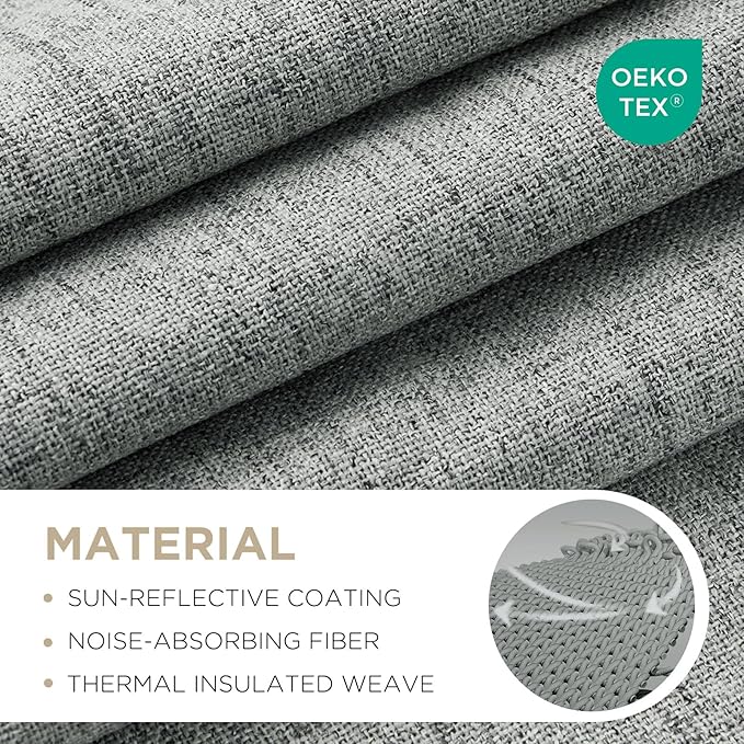 Joydeco 100% Blackout Curtains for Bedroom - Natural Linen Curtains 42" W x 63" L Long, Thermal Insulated 2 Panels Light Grey. Room Darkening Light Blocking Drapes for Living Room