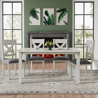 VECELO Peatuk 6-Piece Solid Wood Dining Table Set for 6, Modern Breakfast Dinette Kitchen Table with Chairs for Dining Room, Kitchen, Grey