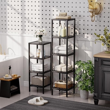 SMIBUY Bathroom Storage Shelf, 4-Tier Bamboo Rack Organizer, Multifunctional Shelving Unit for Living Room Bedroom Kitchen (Black)