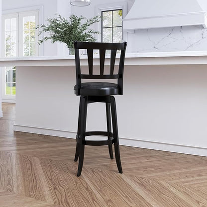 Hillsdale Presque Isle Wood Swivel Stool with Faux Leather Seat, Bar Height, Black