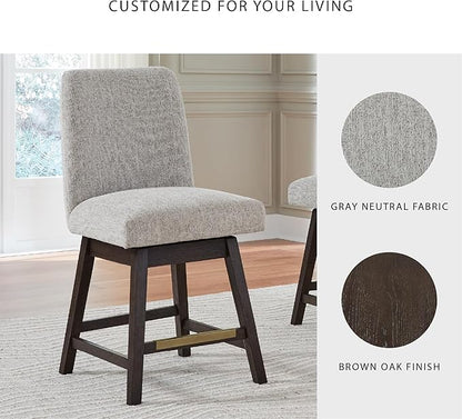 Signature Design by Ashley Burkhaus Urban Counter Height Upholstered Swivel Bar Stool with Footrest, Set of 2, Beige & Dark Brown