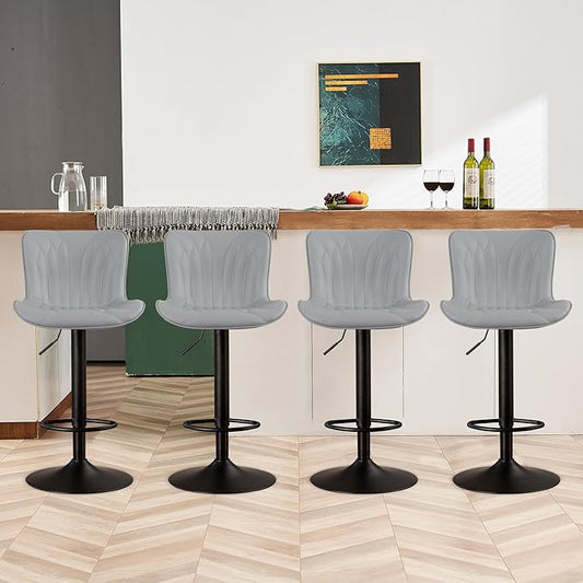 YOUNIKE Grey Bar Stools Set of 4 Modern Swivel Counter Height Bar Chair with Back Adjustable Kitchen Island Faux Leather Padded Barstools taburetes de bar Breakfast sillas para barra de cocina 4PCS