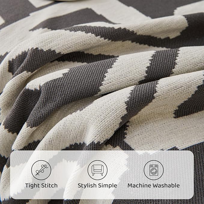 STACYPIK Boho Geometric Dark Grey Sofa Cover Chenille Couch Cover for Dogs Washable Armchair Slipcover for Living Room Sectional Sofa Cover for 2 Cushion Couch Sofa Jacquard Sofa Cover Decor-71X90IN