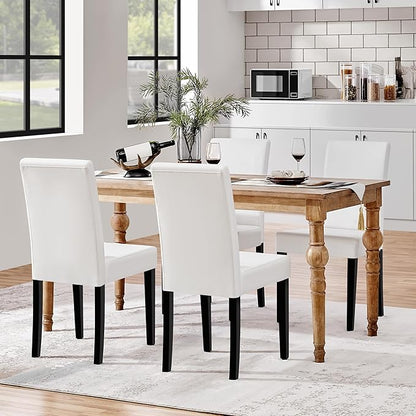 Yaheetech Dining Chairs Set of 4 PU Leather Upholstered Parsons Dining Chairs with Solid Wood Legs for Kitchen/Living Room/Restaurant, Modern Style, White