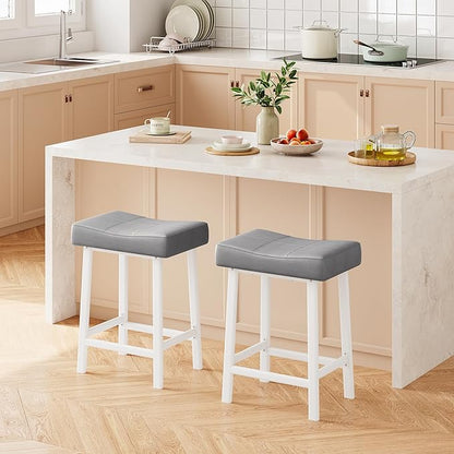 GarveeHome Counter Height Bar Stools Set of 2, 24 Inch Barstools for Kitchen Island Counter, Upholstered Padded Barstools with Curved Surface, Easy Assembly, Grey