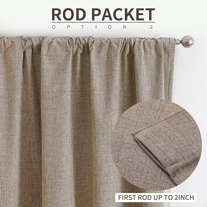 Joydeco Natural Linen Curtains 120 inch Length 2 Panels Set Burg 100% Blackout Patio Door Curtain Room Darkening Sliding Door Curtains Thermal Insulated Back tab Rod Pocket(105x120 inch, Linen)