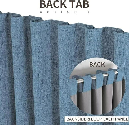 Joydeco Natural Linen Curtains 108 inch Length 2 Panels Set Burg 100% Blackout Patio Door Curtain Room Darkening Sliding Door Curtains Thermal Insulated Back tab Rod Pocket(105x108 inch, Sky Blue)