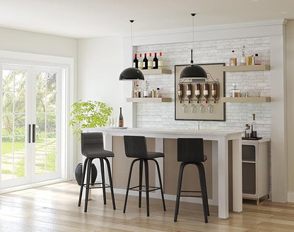 Armen Living Vienna 30" Swivel Bar Stool in Black Wood Finish with Gray Faux Leather - Set of 4