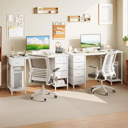 Computer Desk with 4 Drawers, 47 Inch Office Table with Storage, Gaming with CPU Shelves, Writing Desk Workstation for Home Office, Study, Bedroom, Work from Home, White