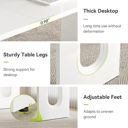 LITTLE TREE 70.8-Inch Home Office Desk, White Computer Desk with Storage, Study Writing Work Desk for Home Office, Spacious Modern Simple Desk,White