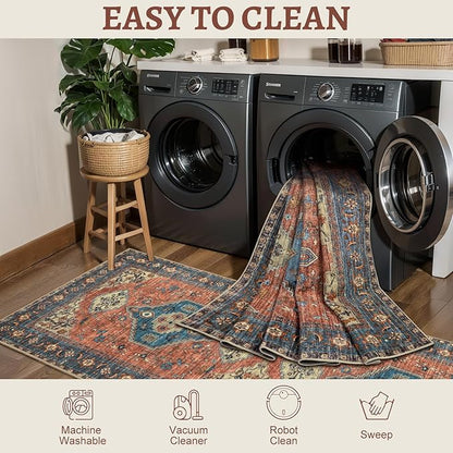 Tangsoo Washable Entryway Rugs 2x3 Vintage Non Slip Small Area Rug, Indoor Front Door Rug, Print Distressed Door Mat Indoor Entrance Soft Low Pile Throw Rug for Entry Kitchen BedroomTerracotta