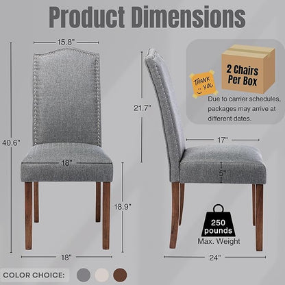 Stylish Upholstered Parsons Dining Chair with Silver Nailhead Trim and Sturdy Solid Wood Legs