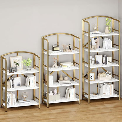 No-Assembly Folding Gold Bookshelf Storage Shelves Multifunctional Plant Flower Stand Storage Rack Shelves Bookcase for Home Office