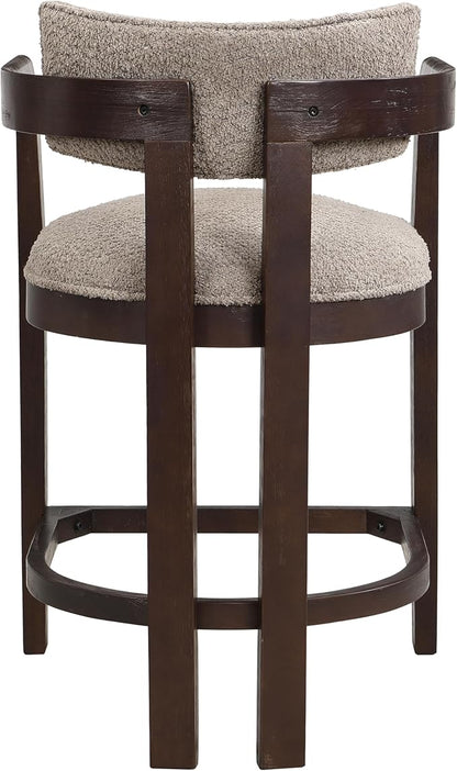 Christopher Knight Home Set of 2 Ryland Modern 26" Counter Height Bar Stools, Fabric Upholstered Counter Stools,Wooden Kitchen Island Armchair with Footrest, Round Backrest, Soft Seating, Espresso