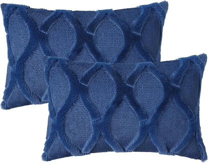 decorUhome Throw Pillow Covers 12x20 Inch Set of 2, Soft Plush Faux Fur Wool Lumbar Dark Blue Couch Pillow Covers, Decorative Neutral Pillow Cases for Bed Sofa Living Room Home Decor
