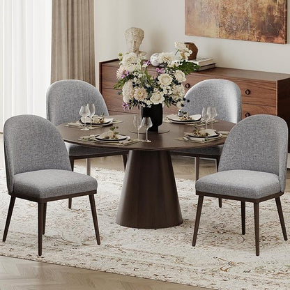 COLAMY Upholstered Dining Chairs Set of 4, Large Dining Room Kitchen Chairs with High Back and Deep Seat, Modern Fabric Dinner Chairs with Wood Legs, Dark Grey