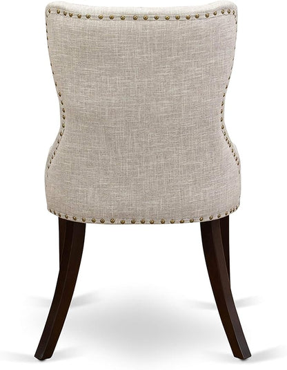 East West Furniture OXSI3-MAH-35 3 Piece Dining Room Furniture Set Contains a Square Dining Table and 2 Doeskin Linen Fabric Upholstered Chairs, 36x36 Inch, Mahogany