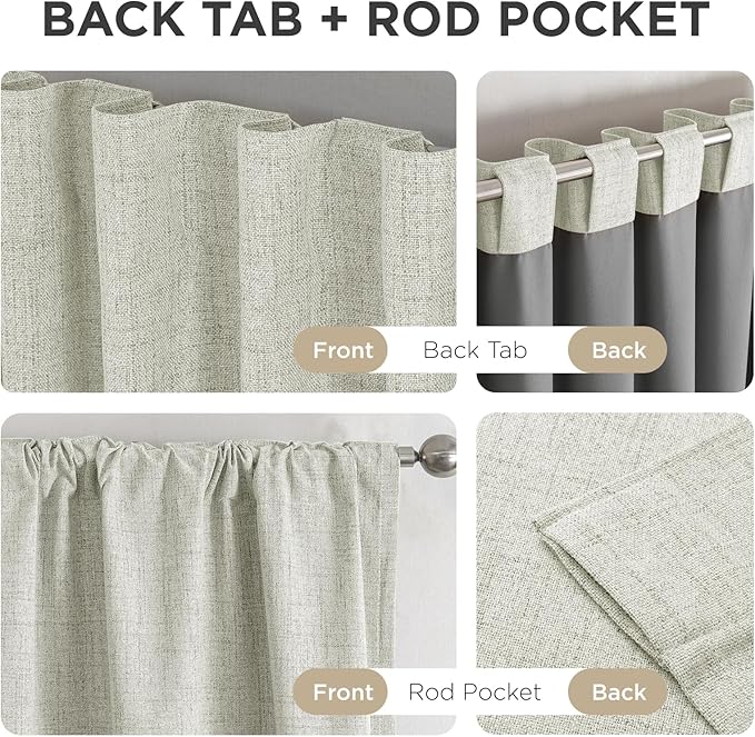 Joydeco 100% Blackout Curtains for Bedroom - Natural Linen Curtains 37" W x 108" L Long, Thermal Insulated 2 Panels Light Beige. Room Darkening Light Blocking Drapes for Living Room