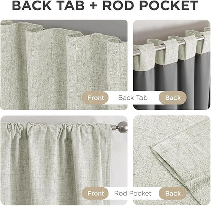 Joydeco 100% Blackout Curtains for Bedroom - Natural Linen Curtains 66" W x 84" L Long, Thermal Insulated 2 Panels Light Beige. Room Darkening Light Blocking Drapes for Living Room