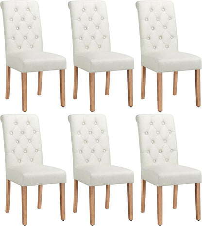 Yaheetech Dining Chairs Set of 6 Fabric Upholstered Dining Room Chairs with Button Tufted High Back and Solid Wood Legs for Kitchen/Living Room/Restaurant, Modern Style, Beige