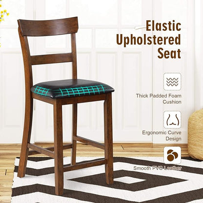 COSTWAY Barstools Set of 4, 25.5-Inch Counter Height Chair with Backrest, Foam-Padded Cushion, Rubber Wood Legs, Wooden Vintage Dining Chair for Bistro, Living Room, Kitchen, Brown and Black