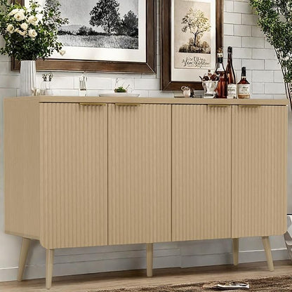 Buffet Cabinet, Sideboard Fluted Cabinet Modern Kitchen Buffet Storage Cabinets with Doors and Shelves, Wood Farmhouse Coffee Bar Station for Entryway & Dining Room & Living Room, Natual Oak