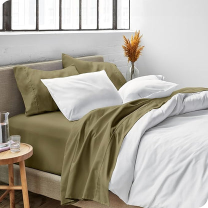Bare Home Queen Sheet Set - Luxury 1800 Ultra-Soft Microfiber Queen Bed Sheets - Double Brushed - Deep Pockets - Easy Fit - 4 Piece Set - Bedding Sheets & Pillowcases (Queen, Olive)