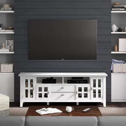 SIMPLIHOME Artisan SOLID WOOD 72 Inch Wide Contemporary TV Media Stand in White for TVs up to 80 Inches, For the Living Room and Entertainment Center
