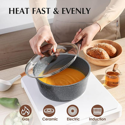 SENSARTE Nonstick Cookware Set 13-Piece, Non Stick Pots and Pans Set with Swiss Granite Coating, Healthy Kitchen Cooking Set, Stay-Cool Handles, PFOA Free