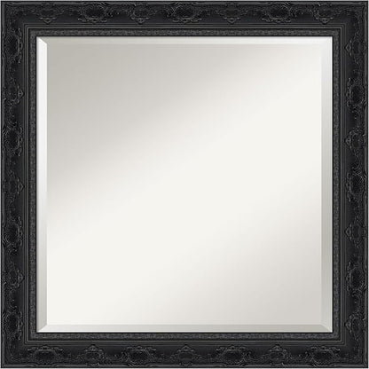 Amanti Art Bathroom Mirror for Over Sink, 25x25 Filigree Gloss Black Square Vanity Mirror, Medium Traditional Frame, Hangs Horizonally and Vertically, Bathroom Wall Decor, Beveled Edge
