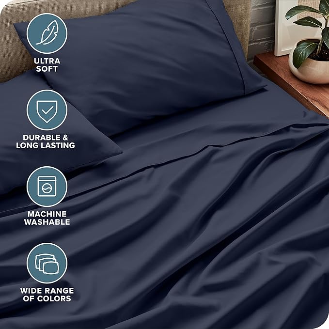 Bare Home Twin Sheet Set - 1800 Ultra-Soft Microfiber Twin Bed Sheets - Double Brushed - Deep Pockets - Easy Fit - Extra Soft - 3 Piece Set - Bedding Sheets & Pillowcases (Twin, Midnight Blue)