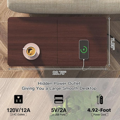 SOOWERY End Table with Charging Station, Narrow Side Table with Flip Top Cabinet and Fabric Drawer, Nightstand Bedside Tables for Small Spaces, Bedroom, Living Room, Dark Cherry