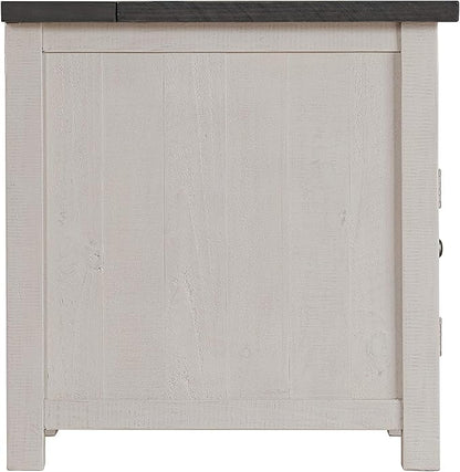 Martin Svensson Home Monterey Chairside Table - White with Grey Top - Coastal Multi-Use Table with Built-in Outlets and Drawers for Bedroom or Living Room