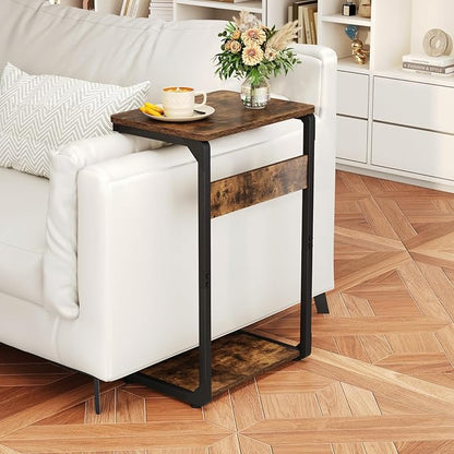 C-Shaped End Tables, Small Side Table for Couch, Sofa TV Tray Table for Living Room, Bedroom, Bedside ET-YB-BRW1