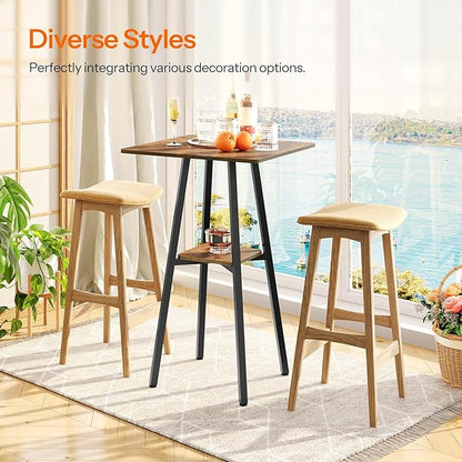 HOOBRO Bar Table, 2-Tier High Top Pub Table, Counter Height Table with Storage, Small Kitchen Dining Table, 36.6" High Bar Table for Living Room Party, Easy to Assemble, Rustic Brown BF51BT01