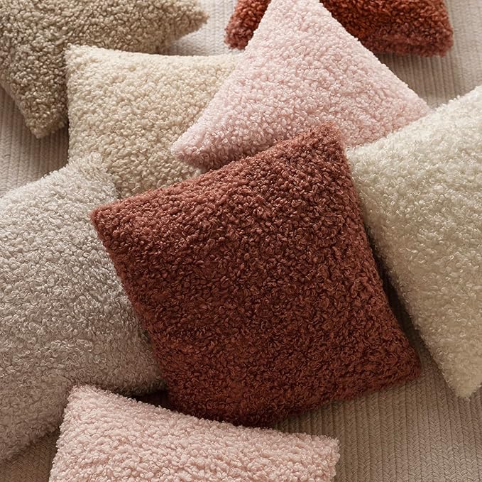 Foindtower 2 Pieces 26x26 Inch Light Pink, Faux Fur Throw Pillow Cover Accent Sherpa Furry Pillow Covers Fuzzy Soft Pillowcases Cozy Sheepskin Decorative Fleece Cushion Case for Bed Couch Living Room