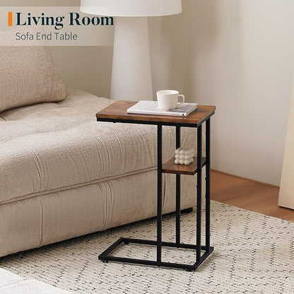 Yoobure C Shaped End Table, Side Table for Couch and Bed, Small Side Tables for Small Spaces, Living Room, Bedroom, Rustic Snack Tables